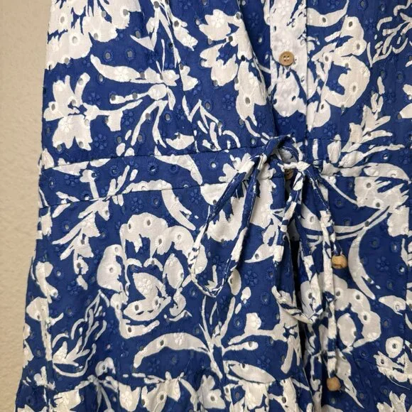 ZARA Womens Blue White Floral Embroidered Sleeveless Dress Size XL - Picture 8 of 15